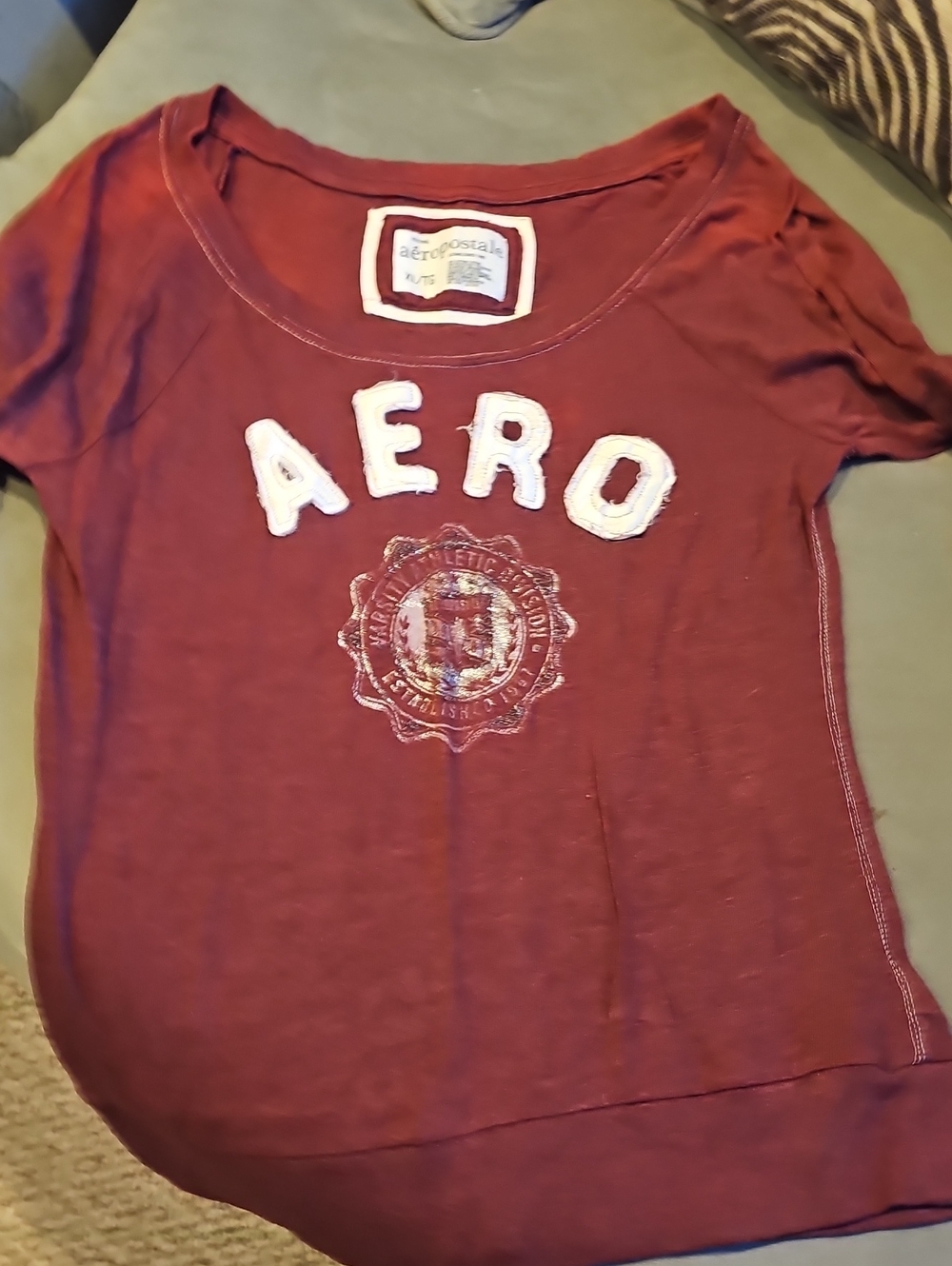 Aeropostale Women's Burgundy Short-Sleeve 'AERO' Logo Tee